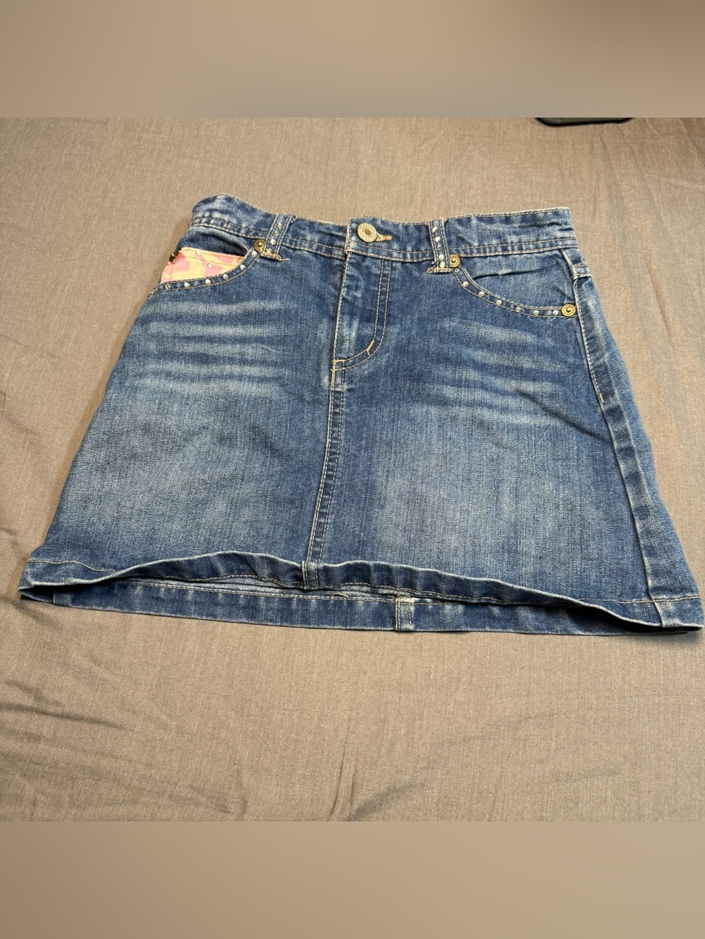Route 66 Girls' Blue Denim Skirt with Pink Pocket Accent
